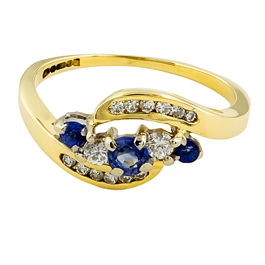 18ct gold Sapphire/Diamond 5 stone Ring size M